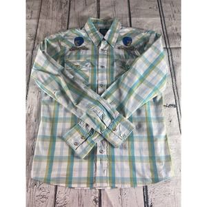 Hollister Snap Up Shirt Men's Medium Long Sleeve Demonio Azul